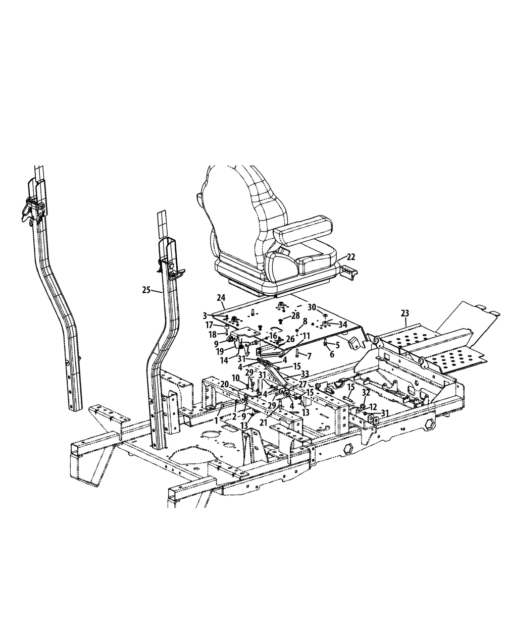 Seat Assembly Diagram and Parts List for S7232-D 53AY8DU8050-312HP Cub Cadet Lawn Tractor